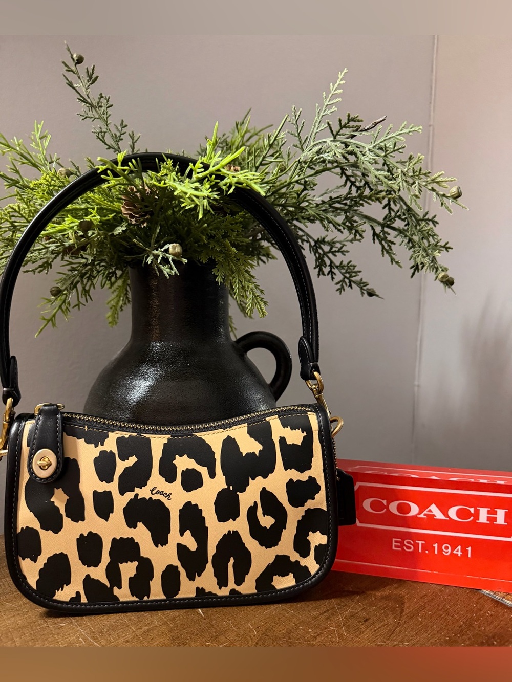 Coach Leopard Print Swinger 20 Shoulder Bag
